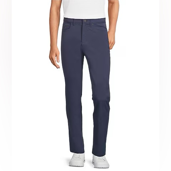 ROWM Denim Twill Flat Front Casual Chino Navy 5 Pocket Pants 34 - Picture 1 of 8